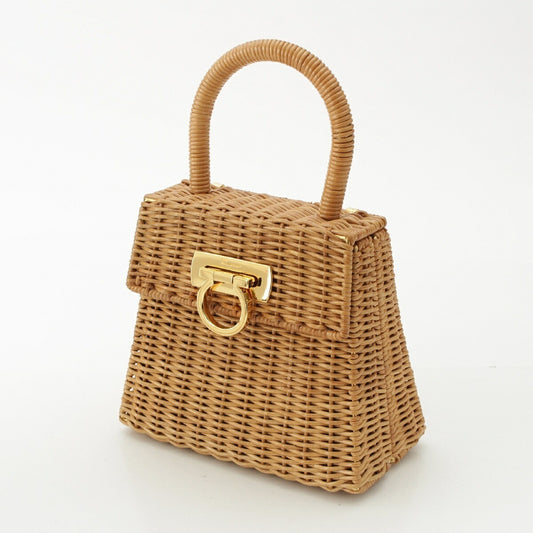 Salvatore Ferragamo Raffia Gancini Straw Top Handle Bag
