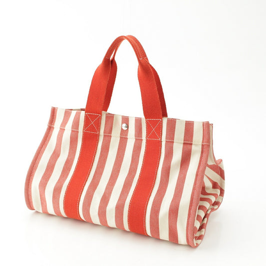 Hermes Cannes MM Cotton Tote Bag Red White
