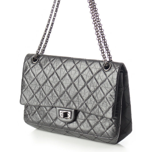 Chanel 2.55 So Black Calfskin Shoulder Bag