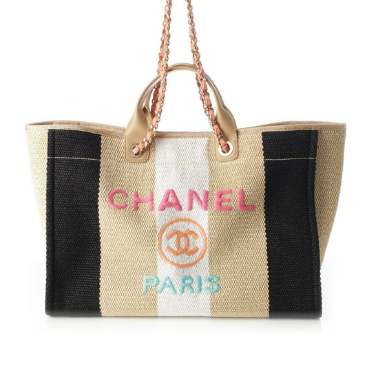 Chanel Deauville GM Straw Leather Tote Bag