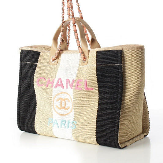 Chanel Deauville GM Straw Leather Tote Bag