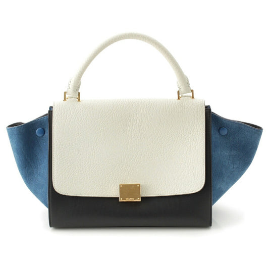 Celine Trapeze Leather Handbag White Blue Black