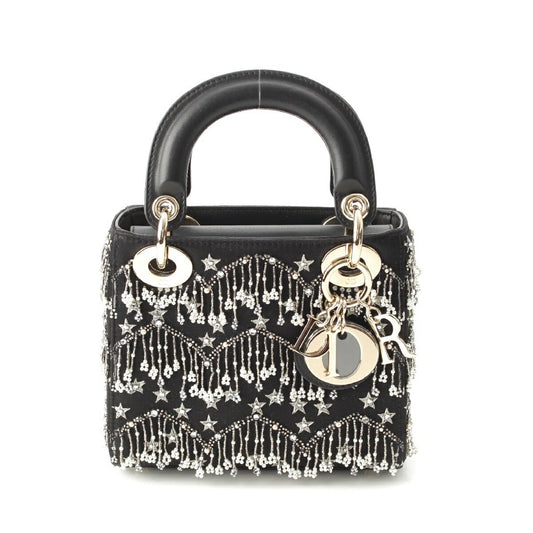 Dior Lady Dior Leather Satin Mini Handbag Black