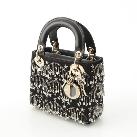 Dior Lady Dior Leather Satin Mini Handbag Black