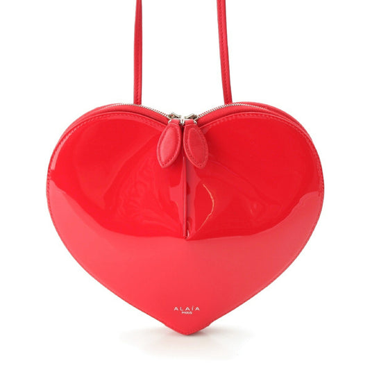 Alaia Patent Leather Heart Shoulder Bag Red