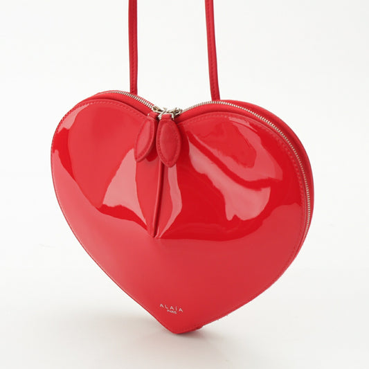 Alaia Patent Leather Heart Shoulder Bag Red