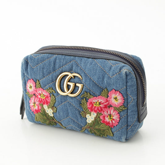Gucci Denim GG Marmont Flower Pouch