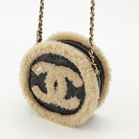 Chanel Mouton Coco Mark Round Pouch Chain Shoulder Bag