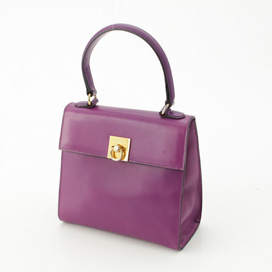 Celine Vintage Top Handle Leather Handbag Purple