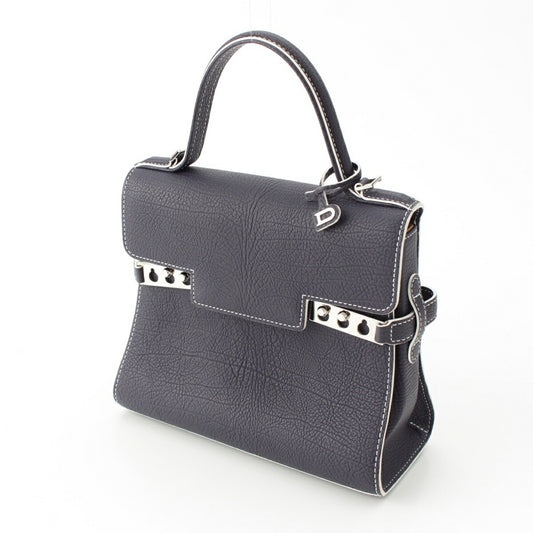 Delvaux Tempete PM Crispy Calf Handbag Navy White