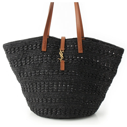Saint Laurent Raffia Leather Logo Tote Bag