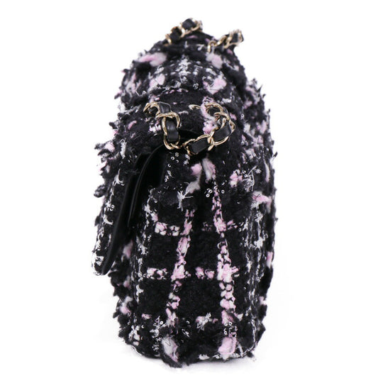 Chanel Cotton Tweed Double Flap Shoulder Bag