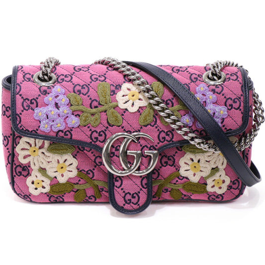 Gucci GG Marmont Floral Embroidery Quilted Shoulder Bag