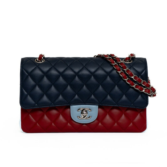 Chanel Lambskin Double Flap Tricolor Chain Shoulder Bag