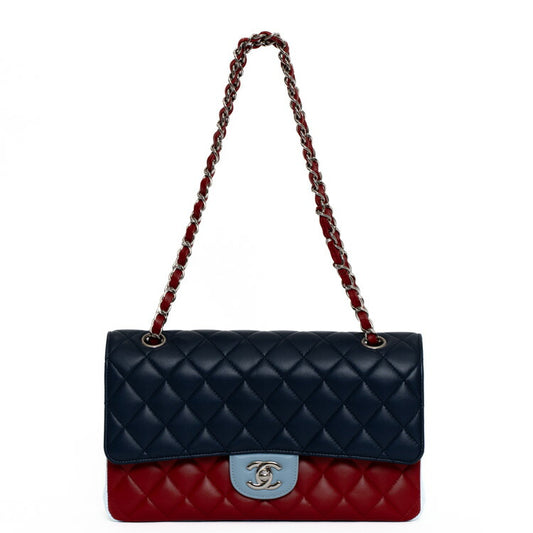 Chanel Lambskin Double Flap Tricolor Chain Shoulder Bag