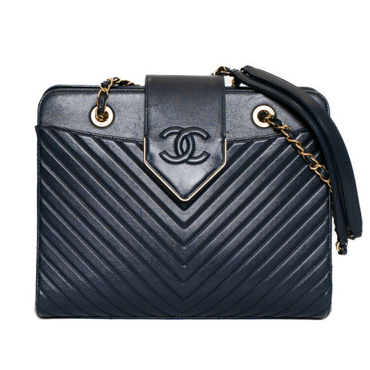 Chanel V-Stitch Vintage Chain Tote Handbag