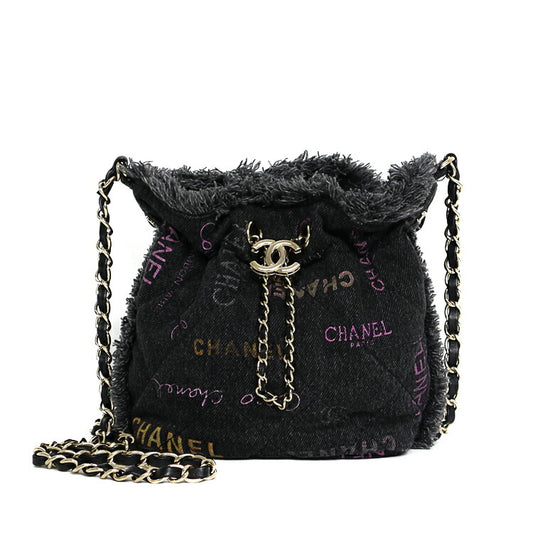 Chanel Denim Lambskin Matelasse Logo Chain Crossbody Bag