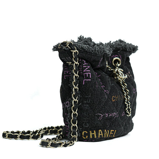 Chanel Denim Lambskin Matelasse Logo Chain Crossbody Bag