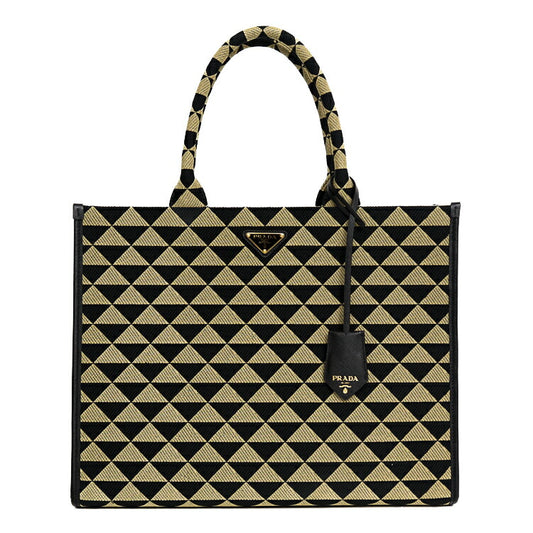Prada Jacquard Canvas Saffiano Leather Tote Bag