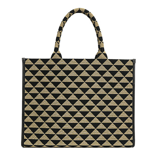 Prada Jacquard Canvas Saffiano Leather Tote Bag