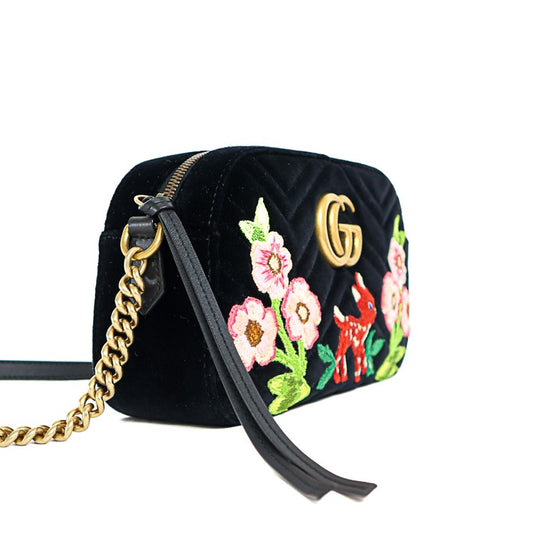 Gucci GG Marmont Velvet Leather Chain Shoulder Bag