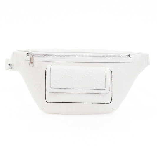 Gucci GG Emboss Belt Bag White Leather