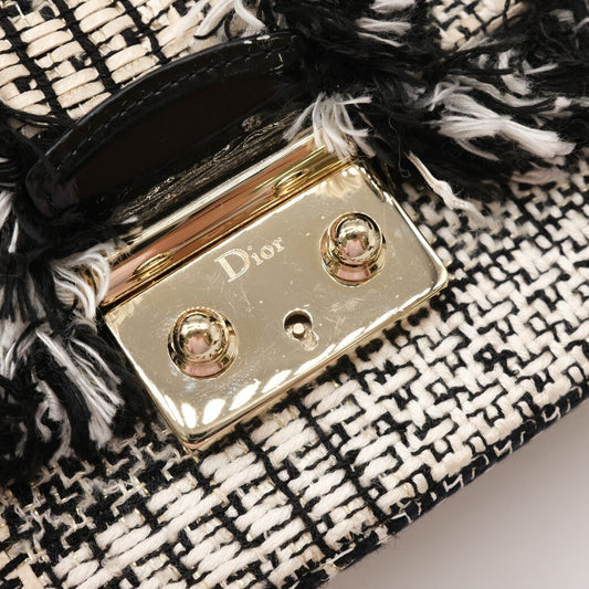 Dior Tweed Chain Shoulder Bag Black White Beige