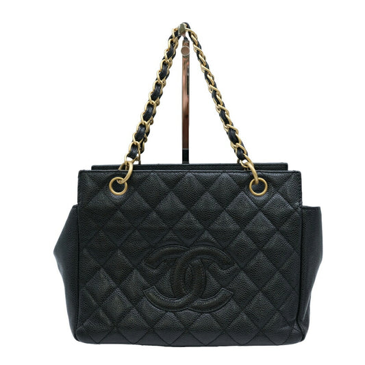 Chanel Caviar Skin Chain Tote Handbag Black