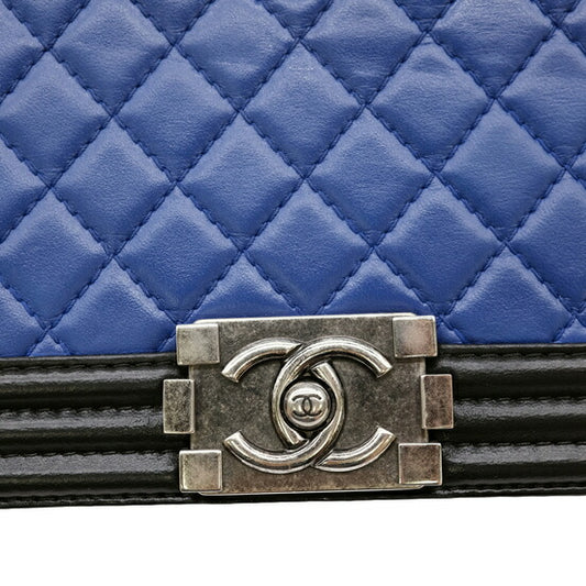 Chanel Boy Chain Shoulder Bag Blue Black