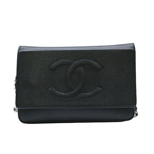 Chanel Caviar Chain Wallet Shoulder Bag Black