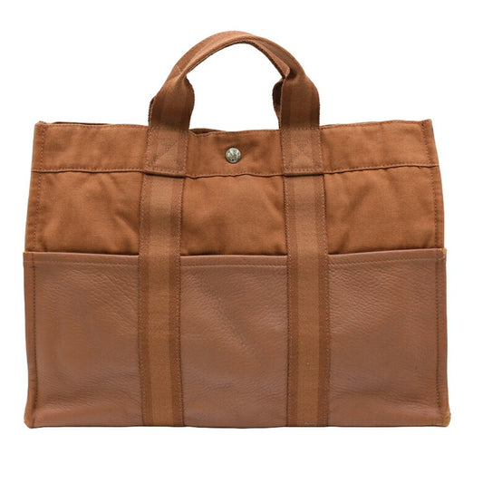 Hermes Canvas Leather Tote Bag Brown