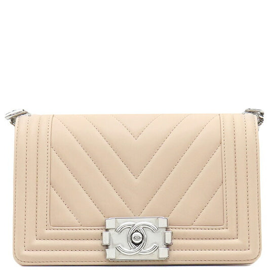 Chanel Boy Lambskin Shoulder Bag Beige