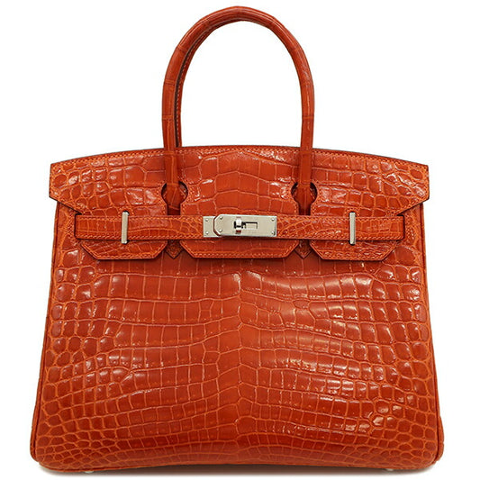 Hermes Birkin 30 Handbag Orange Crocodile
