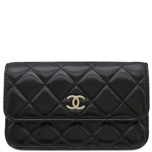 Chanel Lambskin Matelasse Pearl Chain Wallet Black