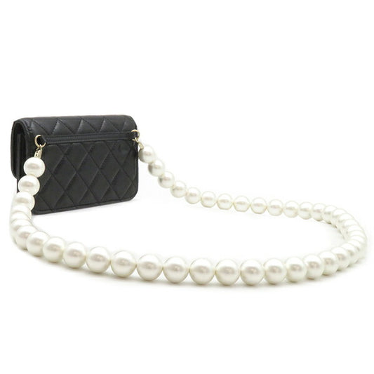 Chanel Lambskin Matelasse Pearl Chain Wallet Black
