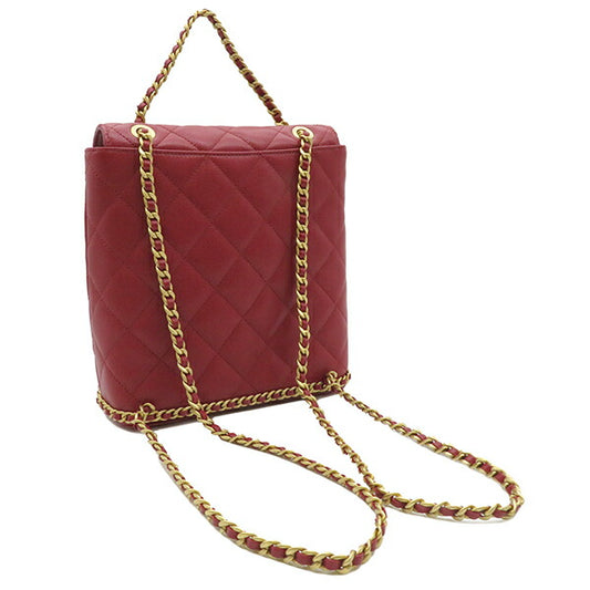 Chanel Caviar Skin Matelasse Chain Backpack Red