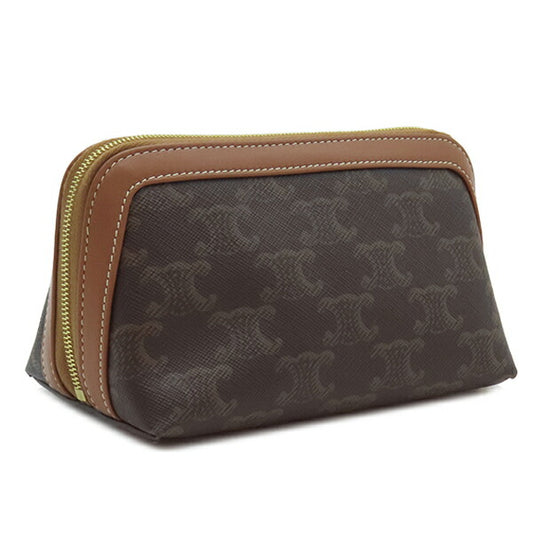 Celine Cosmetic Pouch Calfskin Triomphe Canvas