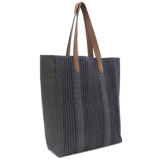 Hermes Calicut Cotton Leather Tote Bag Navy