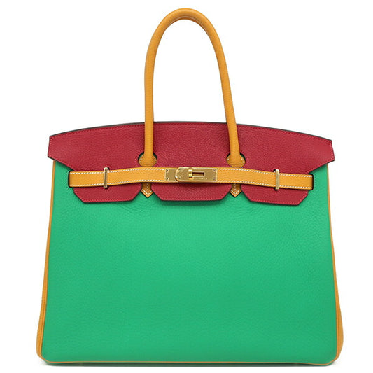 Hermes Birkin 35 Tricolor Handbag Green Red Yellow