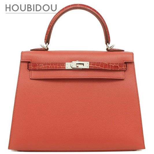 Hermes Kelly Touch 25 Red Croc 2-Way Bag