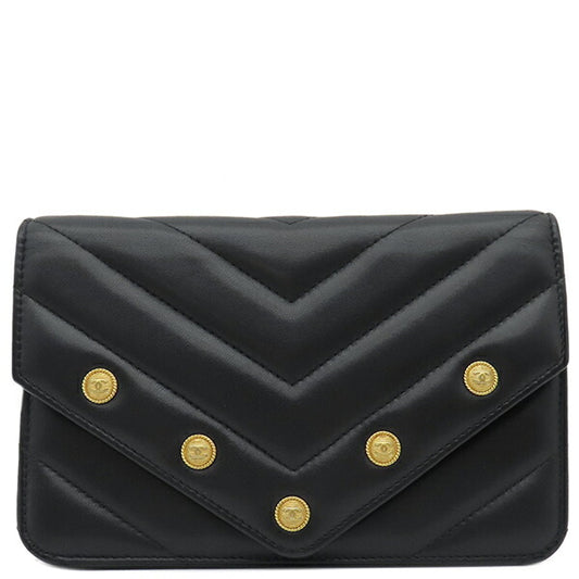 Chanel Lambskin Chain Wallet Black Chevron