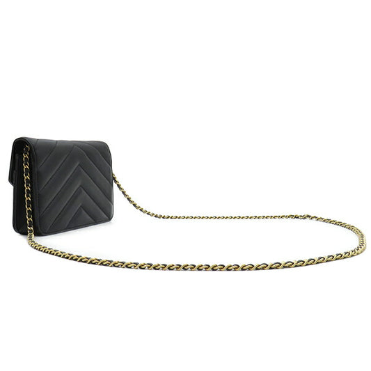 Chanel Lambskin Chain Wallet Black Chevron