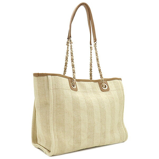 Chanel Deauville Tote MM Fabric Leather Bag