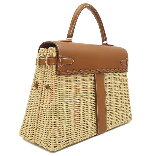 Hermes Kelly 35 Picnic Handbag Rattan Vauvalenia
