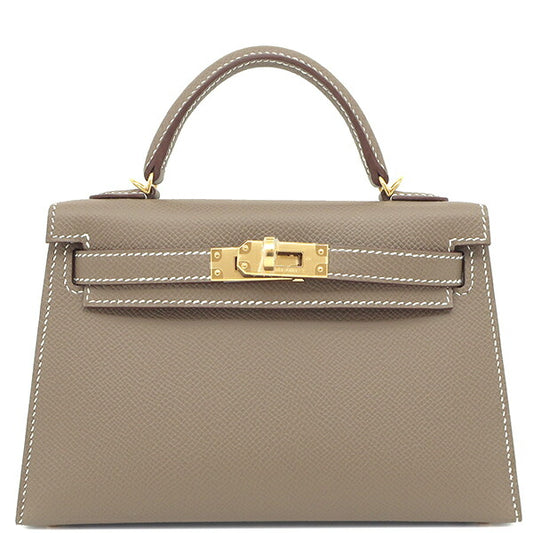 Hermes Mini Kelly 2-Way Bag, Epsom, Etoupe, Gold Hardware