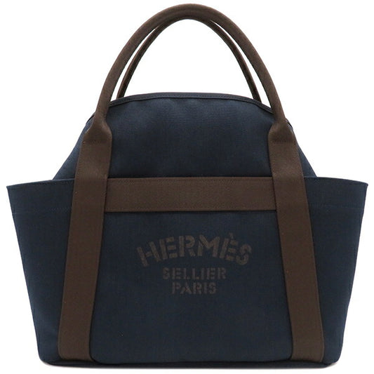 Hermes 2WAY Bag Sac de Pansage Groom Cotton Polyurethane Polyamide Navy Orange