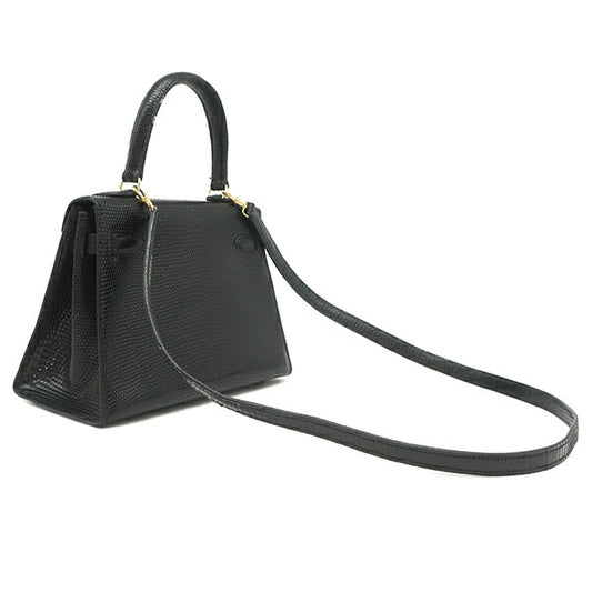 Hermes Kelly 20 Lizard Handbag Black