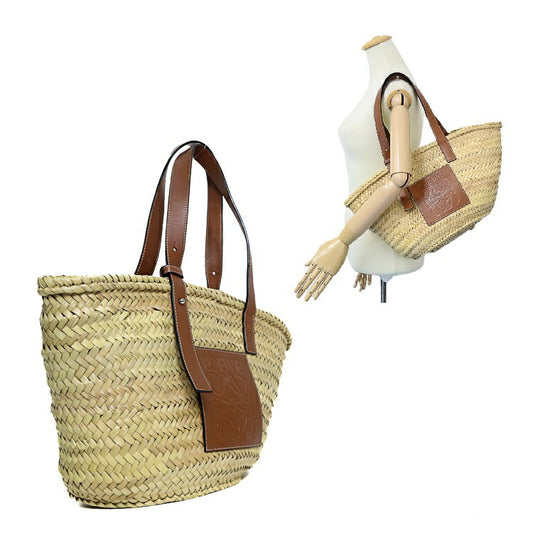 Loewe Basket Bag Medium Palm Leaf Raffia Leather