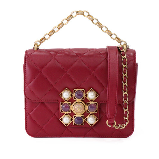 Chanel Lambskin Chain Shoulder Bag Red
