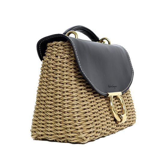 Salvatore Ferragamo Gancini Leather Straw 2way Bag